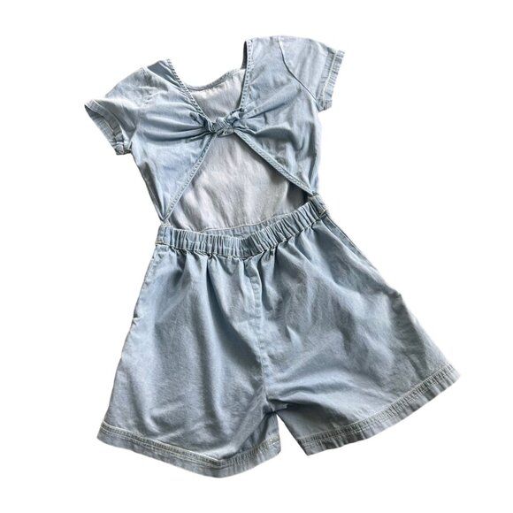 Mayoral Light Wash Denim Romper With Cutout Back 140 - Picture 4 of 6